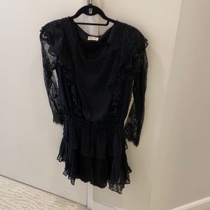 LoveShackFancy black lace ruffle dress
